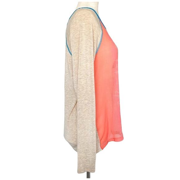 JOLT Sheer Front Casual Long Sleeve Shirt Size Medium Cream Pink - Picture 2 of 5